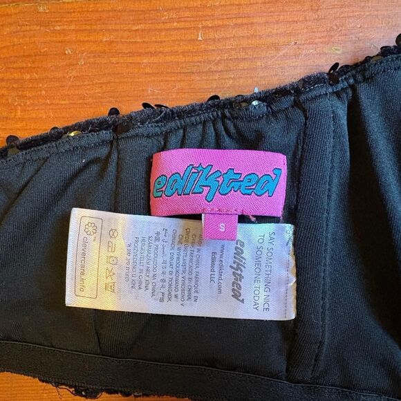 Edikted Women's Corset Stretchy black plunge neckline sequined strapless top - Picture 4 of 5